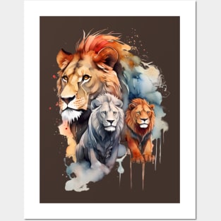 Elegant watercolor silhouettes of lions Posters and Art